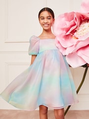 Lipsy Pink/Blue/Purple Rainbow Organza Occasion Dress (2-16yrs) - Image 2 of 4