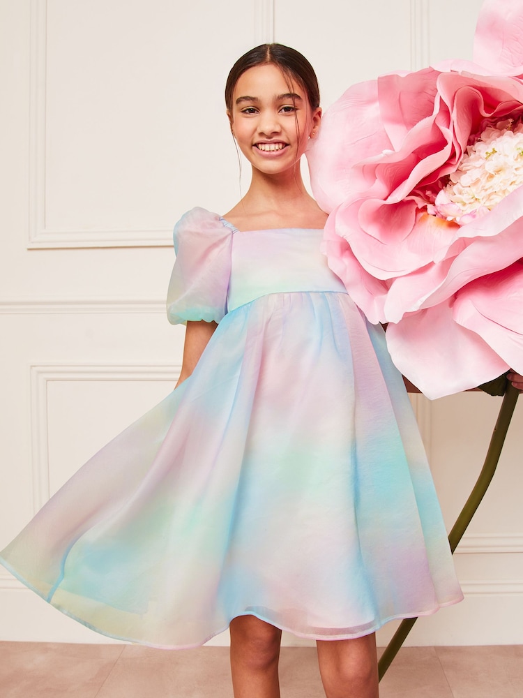 Lipsy Pink/Blue/Purple Rainbow Organza Occasion Dress (2-16yrs) - Image 2 of 4