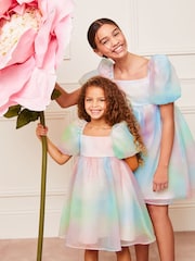 Lipsy Pink/Blue/Purple Rainbow Organza Occasion Dress (2-16yrs) - Image 3 of 4