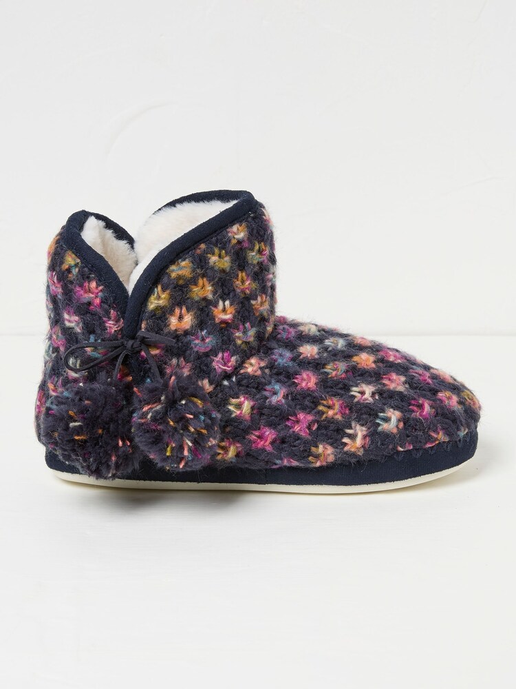 FatFace Sara Navy Knit Slippers Boots - Image 1 of 3