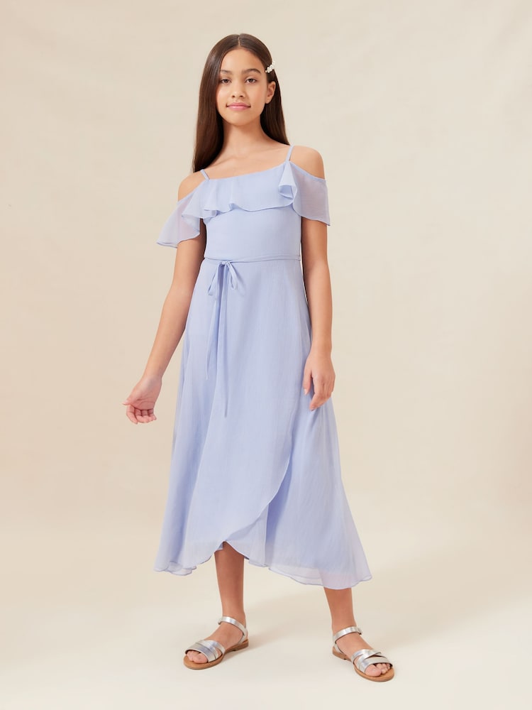Lipsy Blue Cold Shoulder Maxi Occasion Dress (10-16yrs) - Image 1 of 4