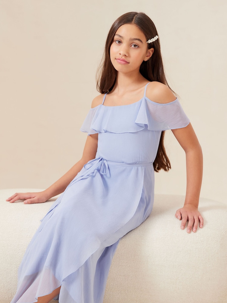 Lipsy Blue Cold Shoulder Maxi Occasion Dress (10-16yrs) - Image 2 of 4