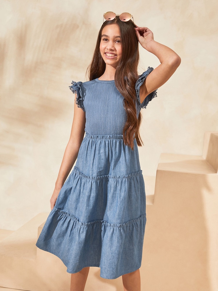 Lipsy Blue Chambray Midi Skirt Dress (3-16yrs) - Image 1 of 4 Lipsy Blue Chambray Midi Skirt Dress (3-16yrs) - Image 1 of 4