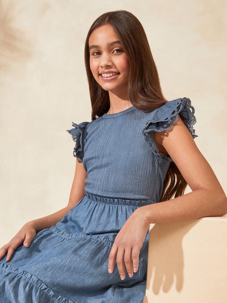 Lipsy Blue Chambray Midi Skirt Dress (3-16yrs) - Image 4 of 4 Lipsy Blue Chambray Midi Skirt Dress (3-16yrs) - Image 4 of 4