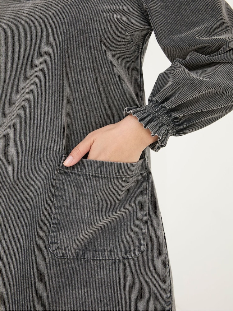 grey cord pinafore dress Gray Wool Midi Pinafore Dress with Sleeveless Flared Silhouette Gray / XS