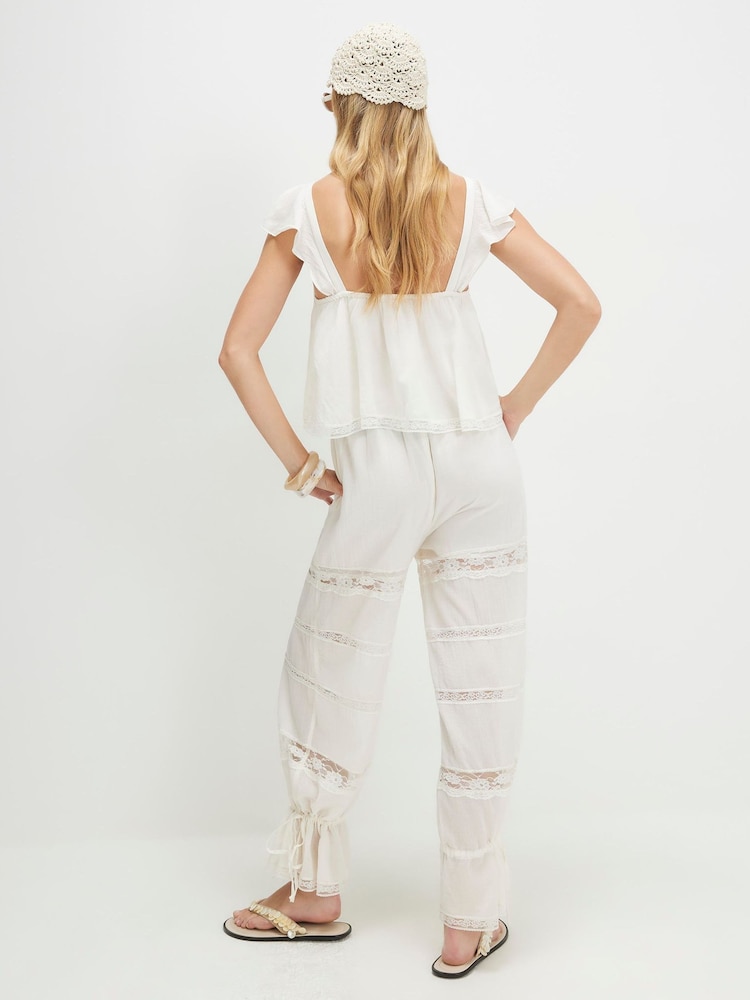 River Island Cream Molly Smith Sleeveless Lace Jumpsuit - Image 4 of 4 River Island Cream Molly Smith Sleeveless Lace Jumpsuit - Image 4 of 4