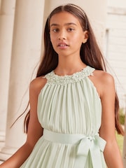 Lipsy Sage Green Pleated Chiffon Occasion Dress - Image 3 of 5