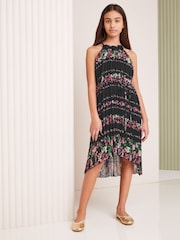 Lipsy Black Print Pleated Chiffon Occasion Dress - Image 1 of 4