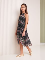 Lipsy Black Print Pleated Chiffon Occasion Dress - Image 2 of 4