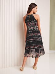 Lipsy Black Print Pleated Chiffon Occasion Dress - Image 3 of 4