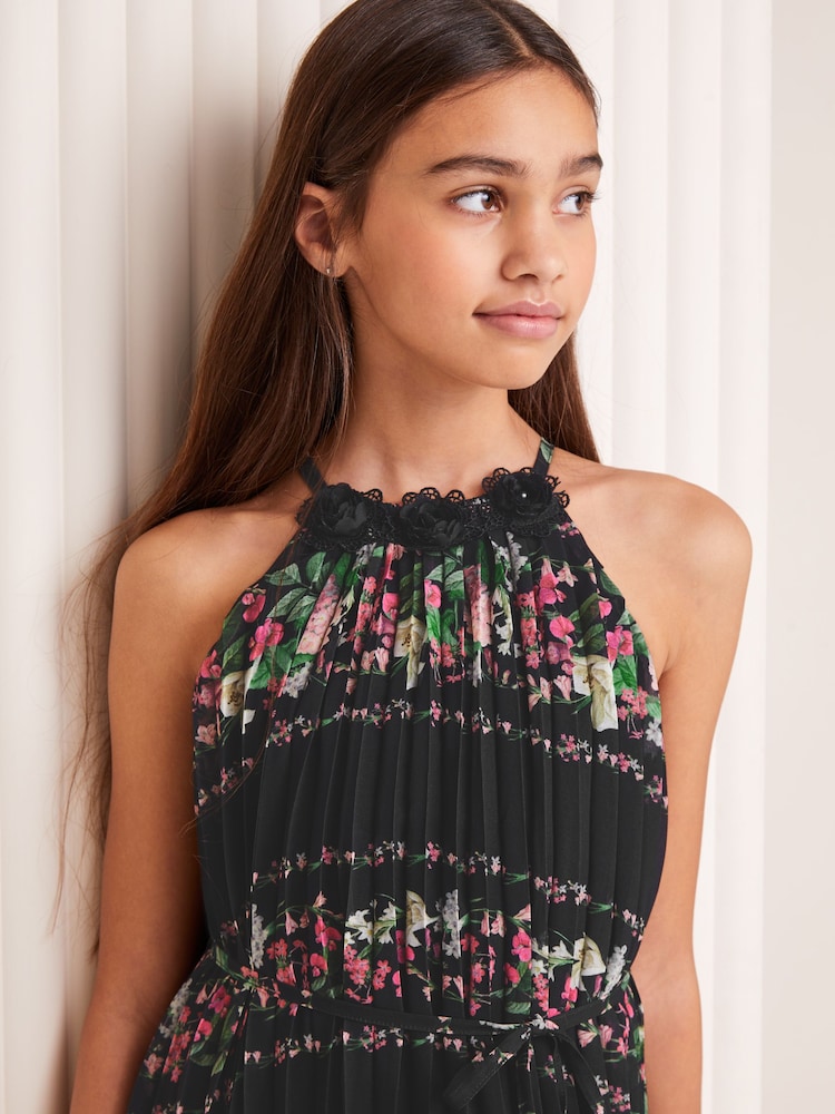 Lipsy Black Print Pleated Chiffon Occasion Dress - Image 4 of 4
