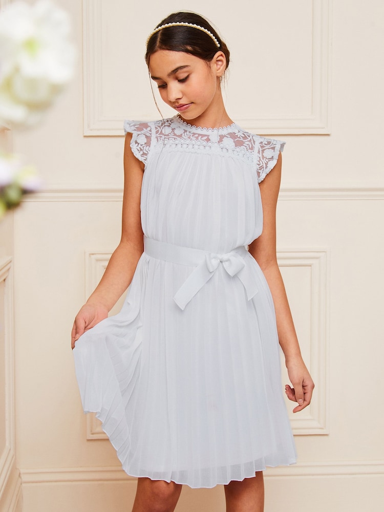 Lipsy Blue Lace Yolk Pleated Occasion Dress - Image 1 of 4
