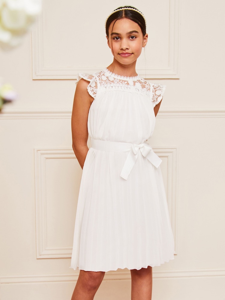 Lipsy White Lace Yolk Pleated Occasion Dress - Image 1 of 1 Lipsy White Lace Yolk Pleated Occasion Dress - Image 1 of 1