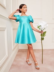 Lipsy Blue Taffeta Square Neck Occasion Dress (3-16yrs) - Image 3 of 4