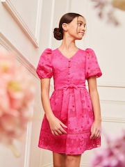 Lipsy Pink Puff Sleeve Occasion Dress (5-16yrs) - Image 1 of 4