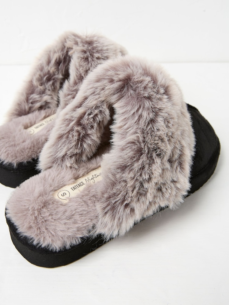 FatFace Kaia Black Faux Fur Cuff Mules - Image 2 of 2