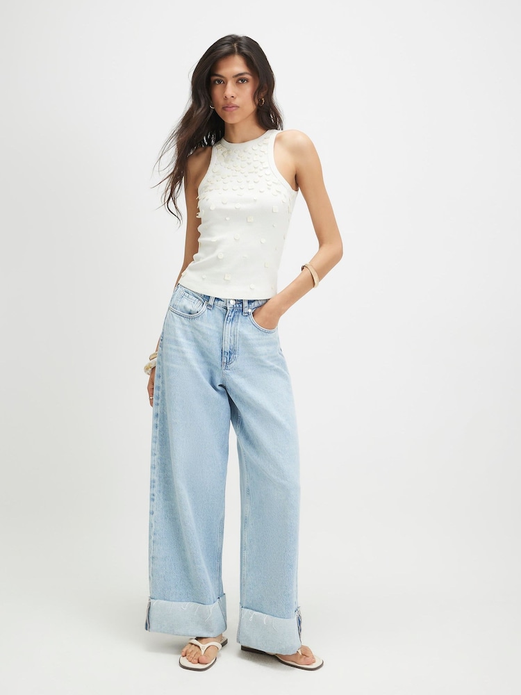 River Island Cream Molly Smith Shell Trim Ribbed Tank Top - Image 2 of 4