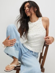 River Island Cream Molly Smith Shell Trim Ribbed Tank Top - Image 3 of 4