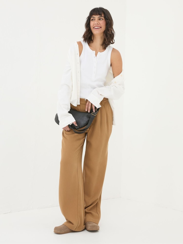 FatFace Dark Natural Ginger Wide Leg Drape Trousers - Image 1 of 6