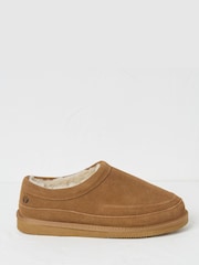 FatFace Lewis Tan Brown Suede Snug Mule Slippers - Image 1 of 3