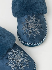 FatFace Maia Dark Teal Blue Snowflake Mules - Image 2 of 2