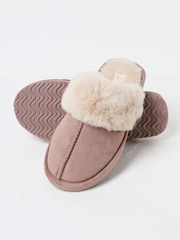 FatFace Kaia Dark Natural Faux Fur Cuff Mules - Image 2 of 2