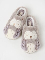 FatFace Ophelia Light Grey Ophelia Owl Slippers - Image 1 of 3