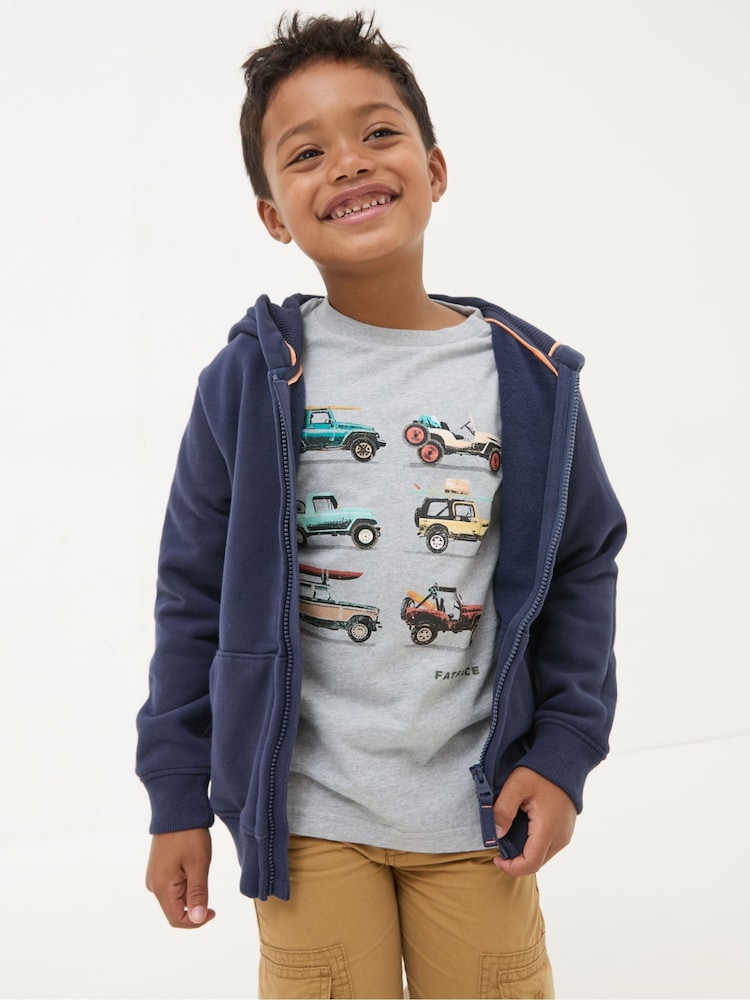 FatFace Navy Blue Adventure Zip Through Hoodie - Image 1 of 6