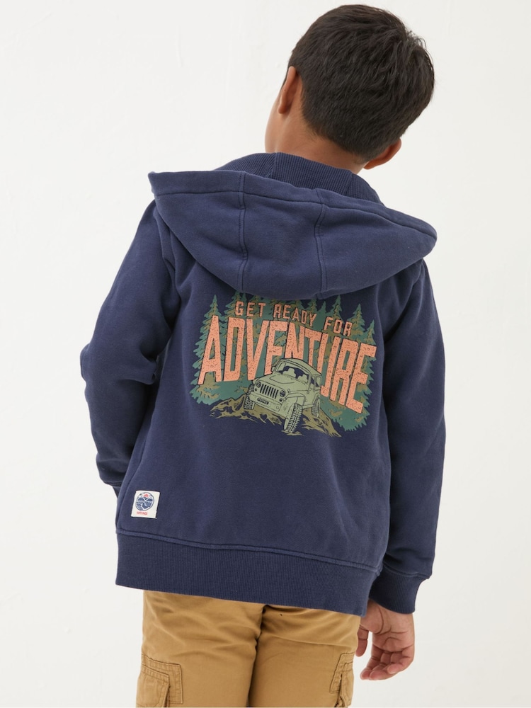 FatFace Navy Blue Adventure Zip Through Hoodie - Image 2 of 6
