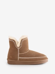 FatFace Tan Brown Embroidery Detail Mini Boots - Image 1 of 1
