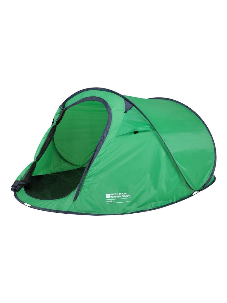 Mountain Warehouse Green Pop Up Double Skin 3 Man Camping Tent - Image 1 of 5