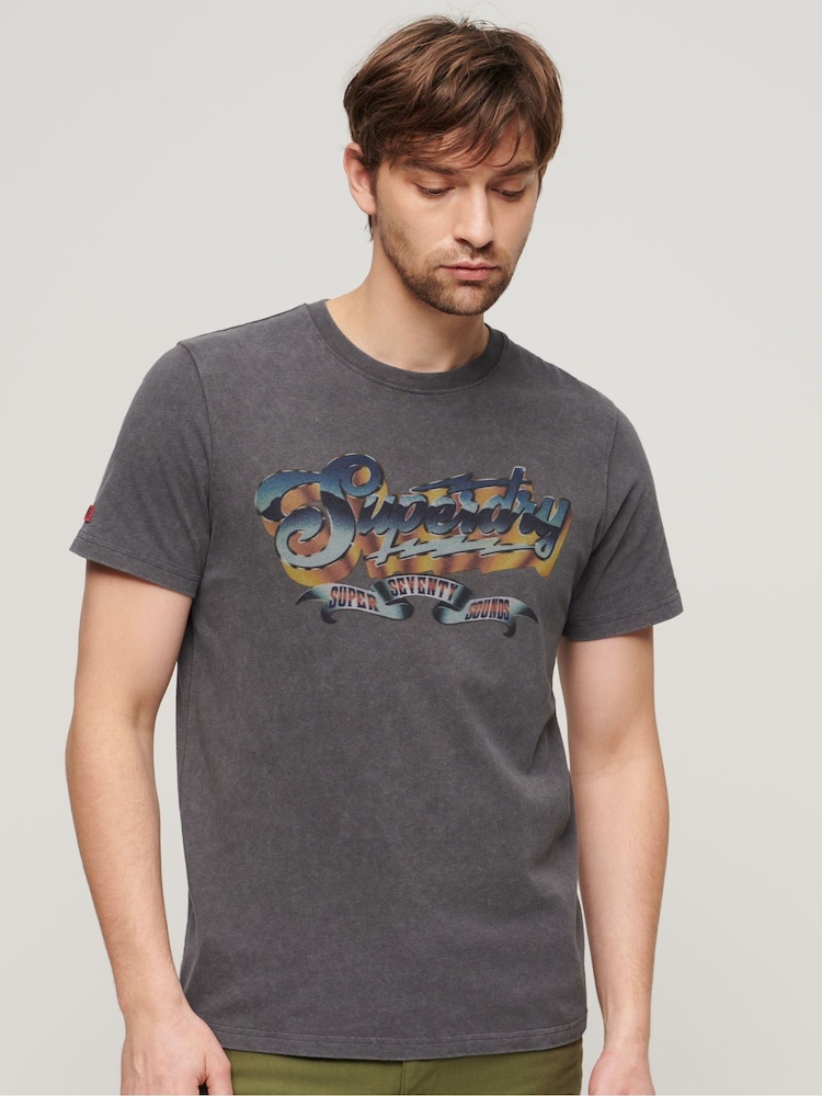 Superdry Grey 100% Cotton Rock Graphic Band T-Shirt - Image 1 of 3 Superdry Grey 100% Cotton Rock Graphic Band T-Shirt - Image 1 of 3
