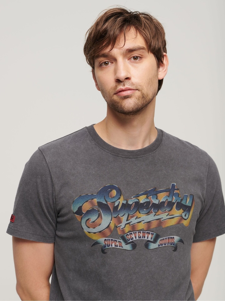 Superdry Grey 100% Cotton Rock Graphic Band T-Shirt - Image 3 of 3 Superdry Grey 100% Cotton Rock Graphic Band T-Shirt - Image 3 of 3