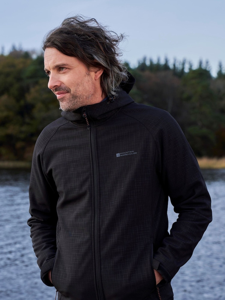Mountain Warehouse Black/Grey Exodus Mens Showerproof Softshell Coat Jacket - Image 1 of 5
