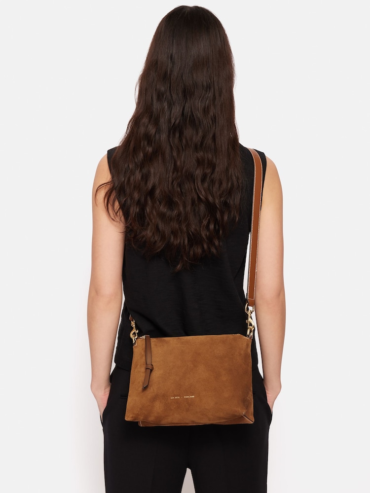 Jigsaw Brown Suede Ava Cross-Body Bag - Image 1 of 6