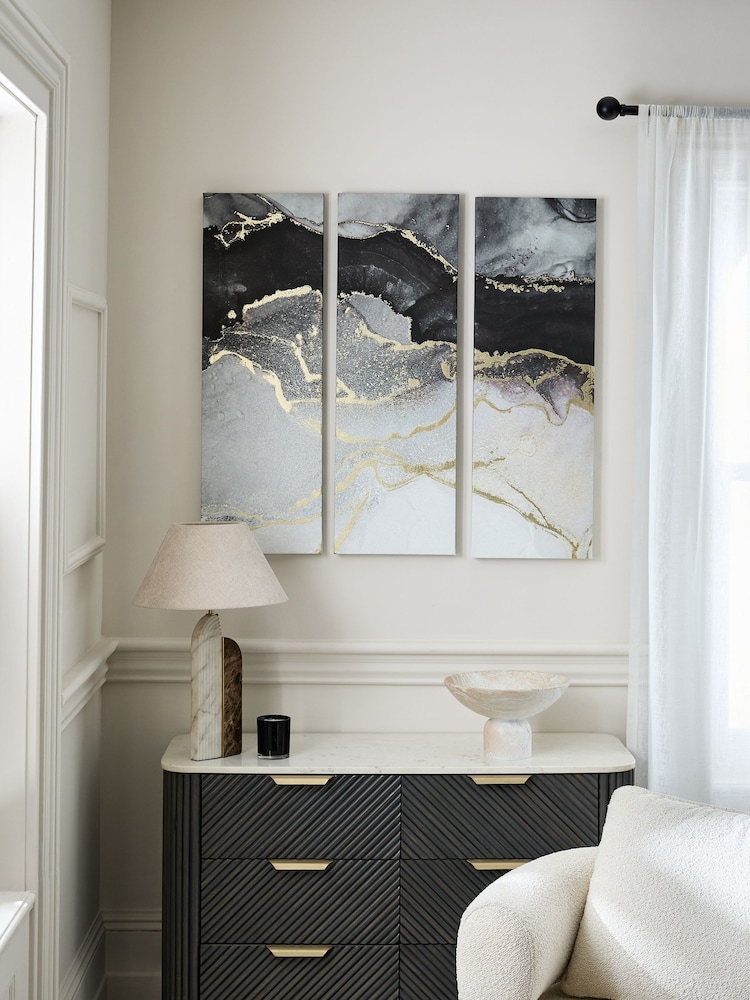 Set of 3 Monochrome Abstract Canvas Wall Art - Image 1 of 5