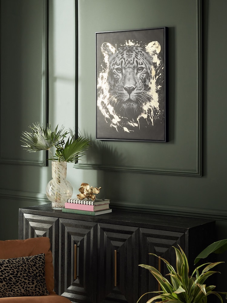 Black/White/Gold Leopard Canvas Framed Wall Art - Image 2 of 5