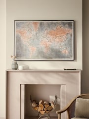 Grey/Gold Large World Map Framed Canvas Wall Art - Image 1 of 7