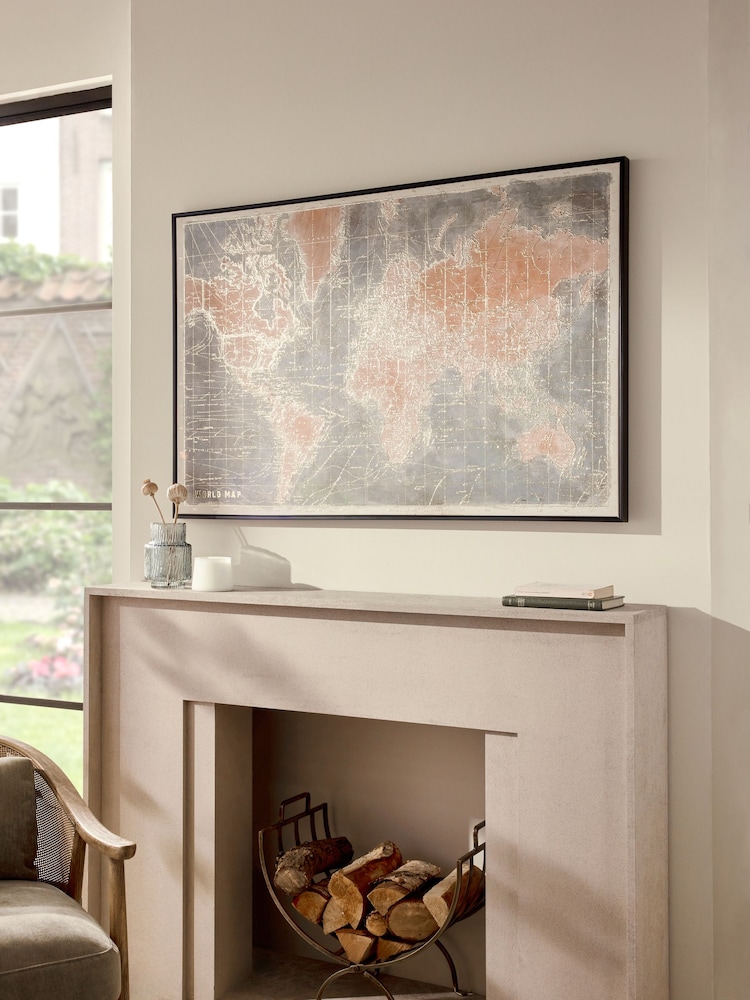 Grey/Gold Large World Map Framed Canvas Wall Art - Image 2 of 7