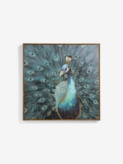 Teal Blue Peacock Framed Canvas Wall Art - Image 2 of 4