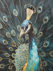 Teal Blue Peacock Framed Canvas Wall Art - Image 4 of 4