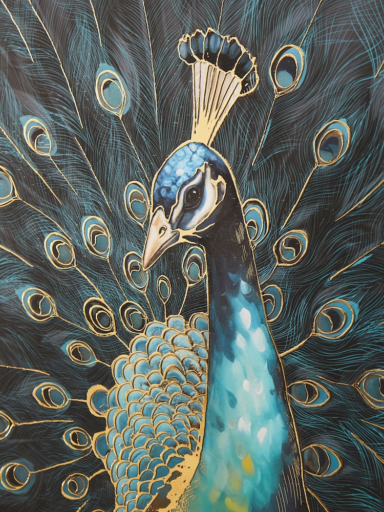 Teal Blue Peacock Framed Canvas Wall Art - Image 4 of 4