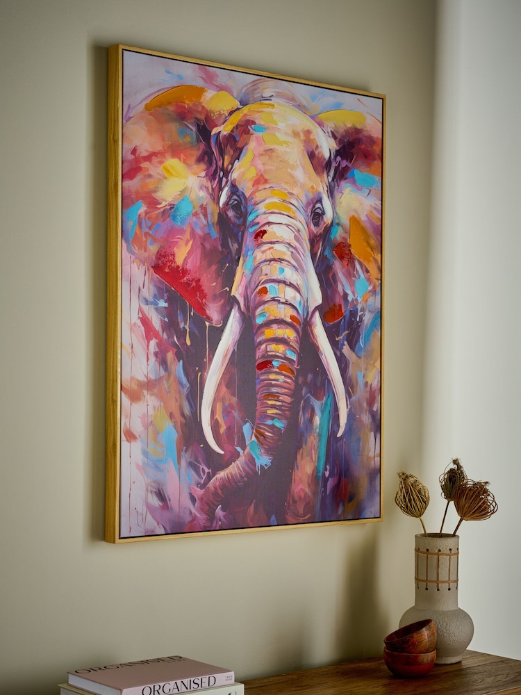 Multicolour Elephant Painted Framed Canvas - Image 2 of 5