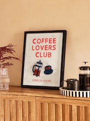 Monochrome Coffee Lovers Club Slogan Framed Wall Art - Image 1 of 5