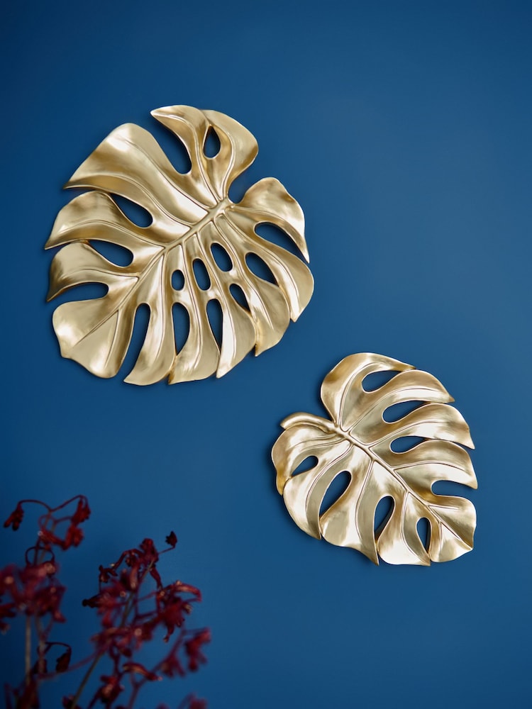 Set of 2 Gold Gold Cheese Leaves Wall Art - Image 2 of 6