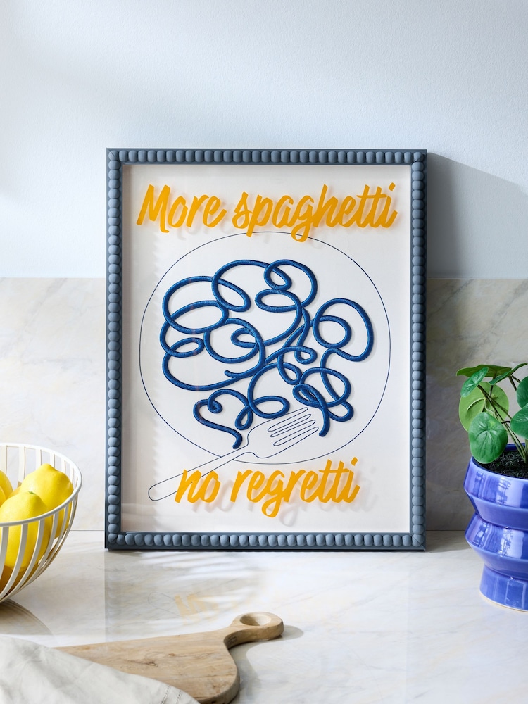 Blue Embroidered Pasta Slogan Framed Wall Art - Image 1 of 6 Blue Embroidered Pasta Slogan Framed Wall Art - Image 1 of 6