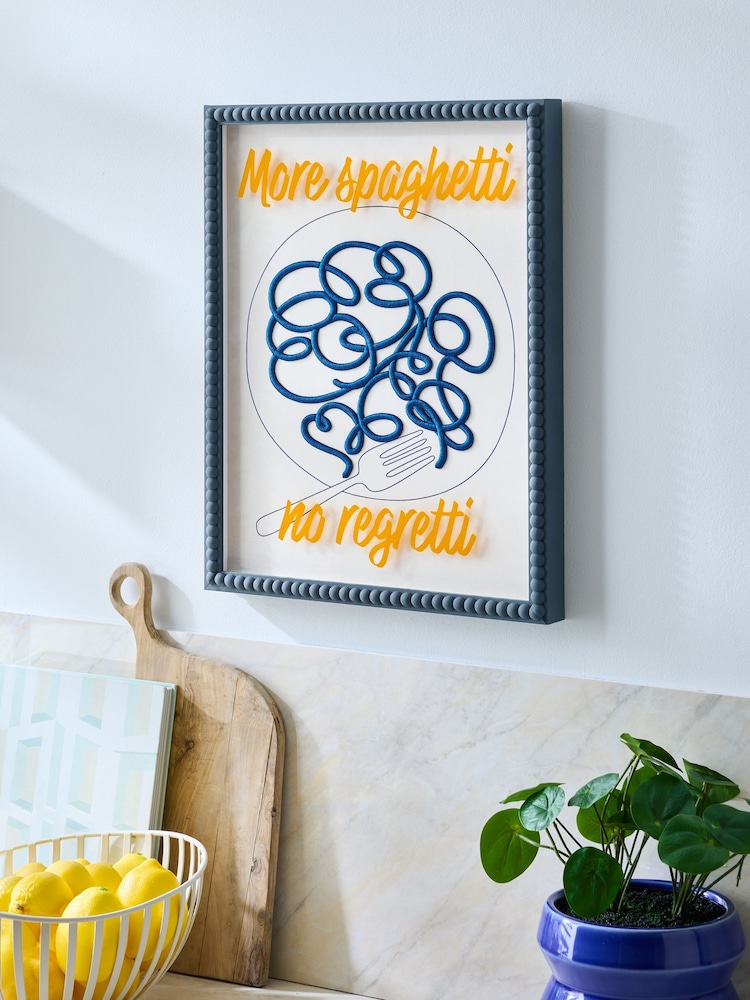 Blue Embroidered Pasta Slogan Framed Wall Art - Image 2 of 6