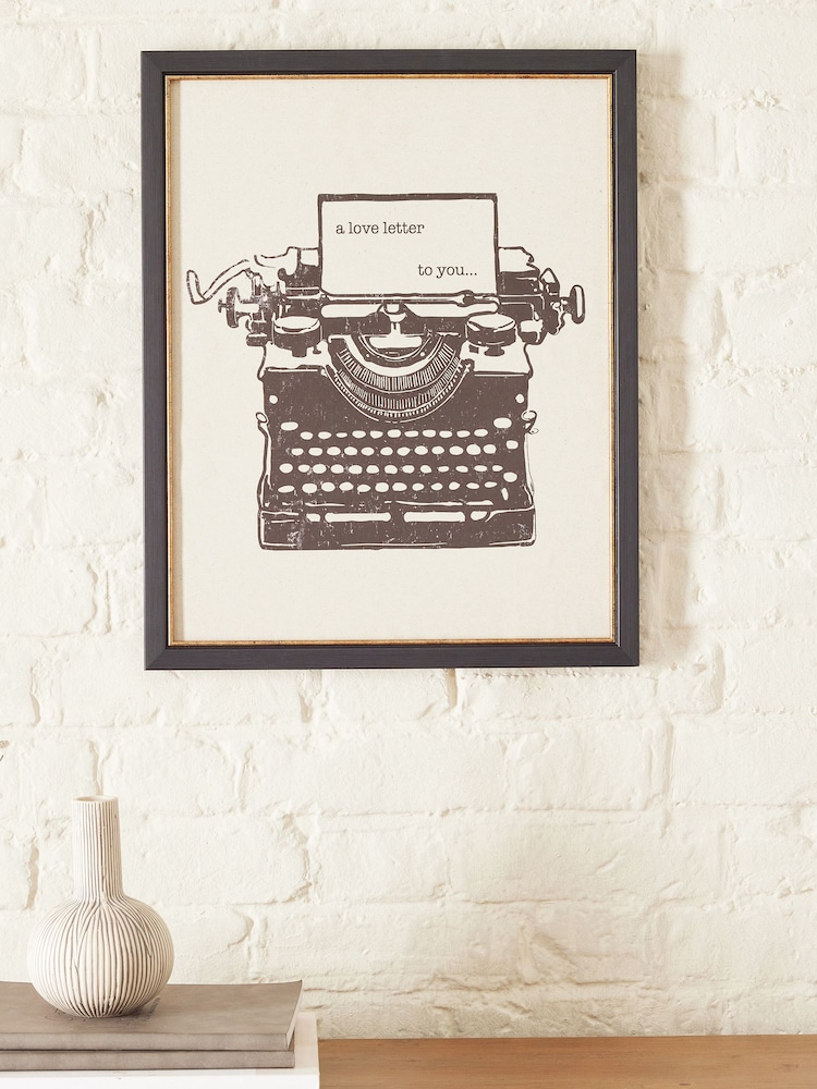 Monochrome Love Letter Typewriter Framed Wall Art - Image 1 of 5