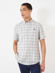 Crew Clothing Natural Crew Clothing Company Natural Short Sleeve 100% Linen Check Shirt - Image 1 of 5
