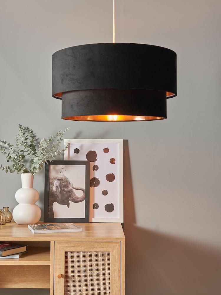 BHS Black Velvet Shade Ceiling Light - Image 1 of 5